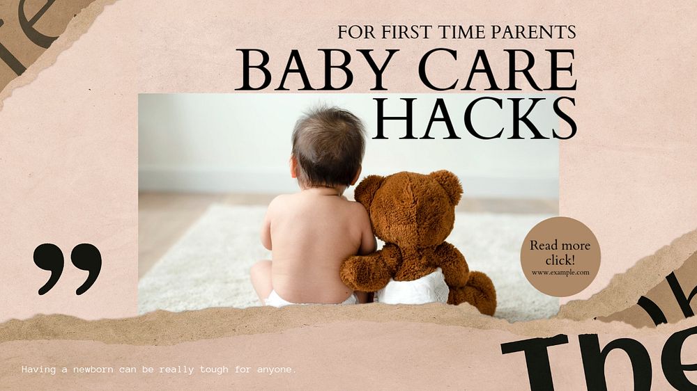 Baby care hacks blog banner template, editable text