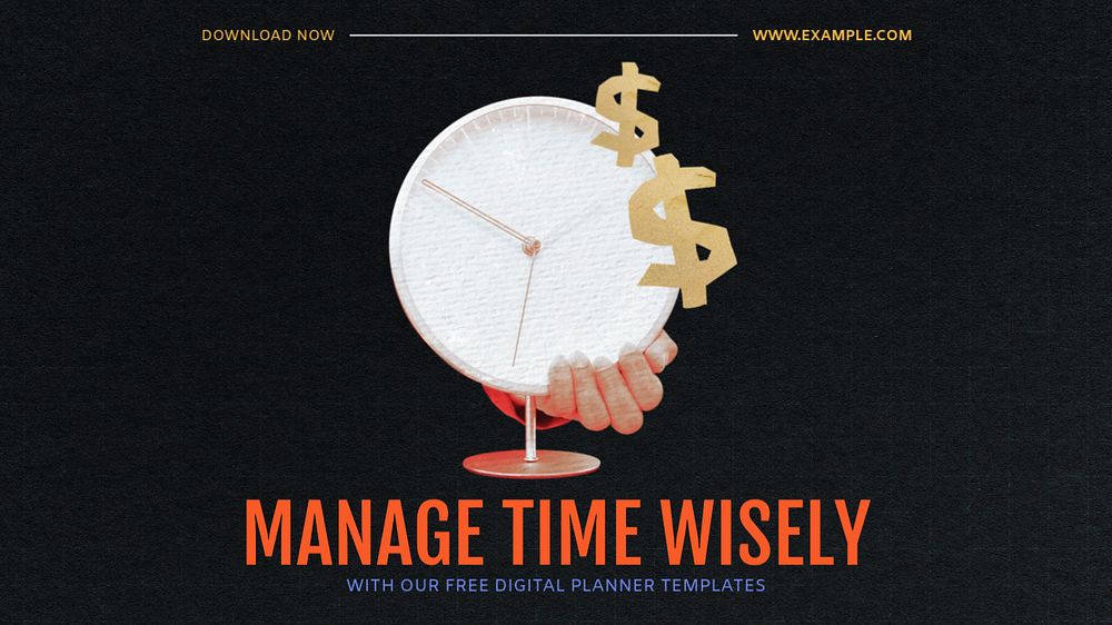 Manage time wisely blog banner template, editable text & design