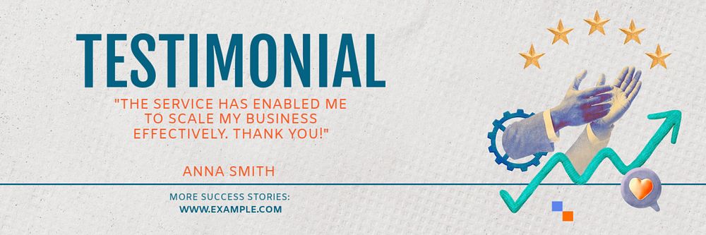 Client testimonial email header template, editable text & design