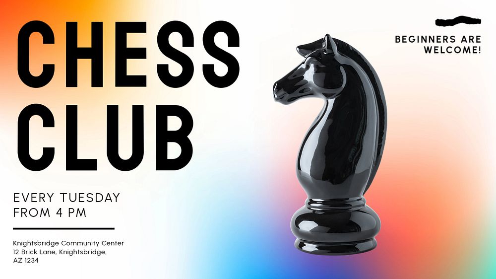 Chess club blog banner template, editable text & design