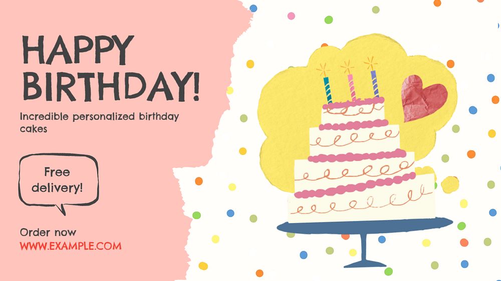 Happy birthday blog banner template, editable design & text