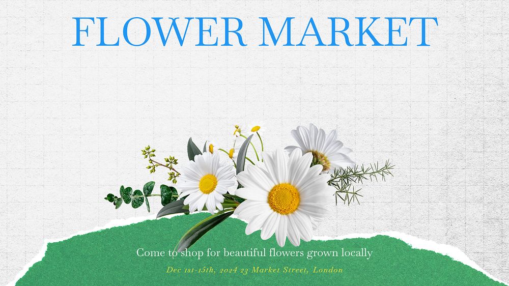 Flower market blog banner template, editable text & design