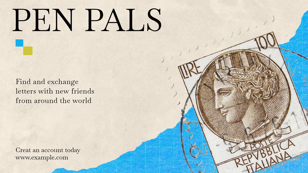 Pen pals blog banner template, editable text & design