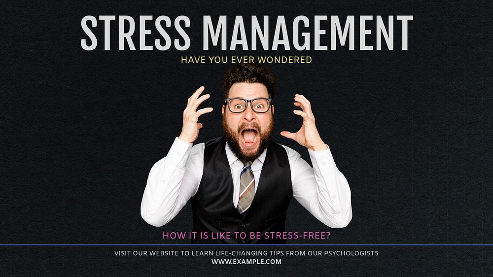 Stress management article blog banner template, editable text & design