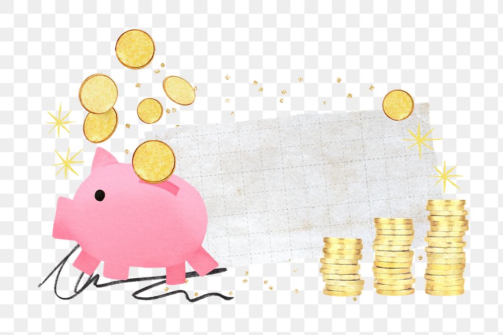 Piggy bank note paper element, editable finance collage design