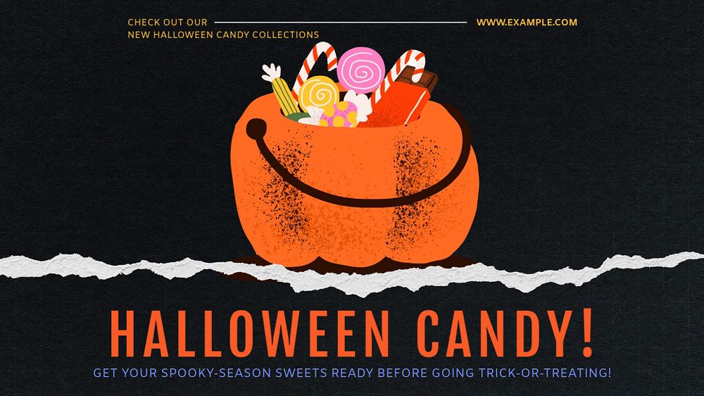 Halloween candy shop blog banner template, editable text & design