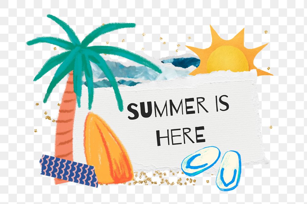 Summer is here notepaper element, editable holiday collage design