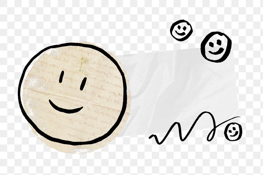 Smiley emoji doodle element, editable wrinkled note paper design