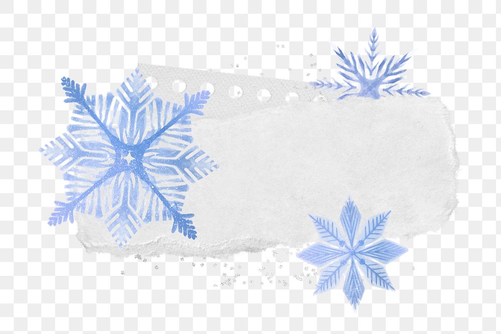 Blue snowflakes ripped paper element, editable winter collage design