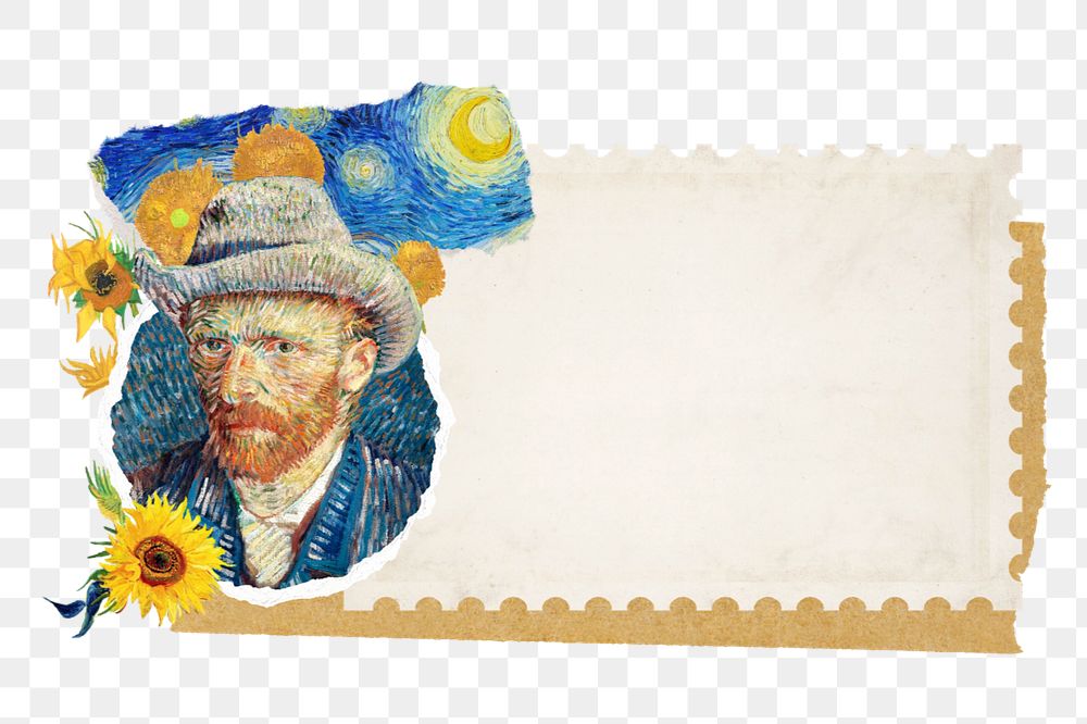 Van Gogh's self-portrait postage stamp collage element design, remixed by rawpixel