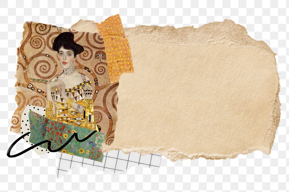 Ripped vintage paper element, editable Gustav Klimt's famous painting collage design, remixed by rawpixel