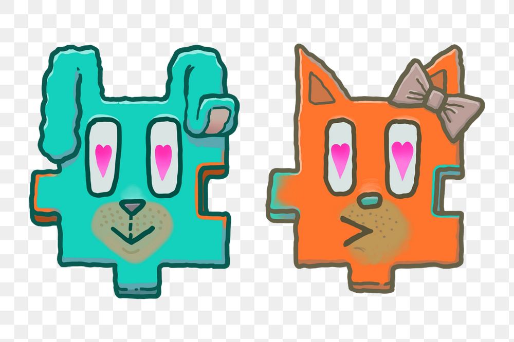 Heart-eyes dogs couple element, editable funky animal design