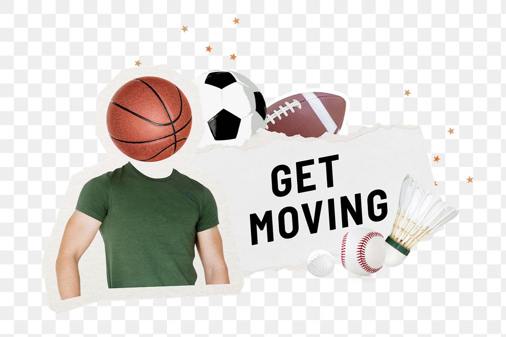 Get moving words element, editable sports paper collage design