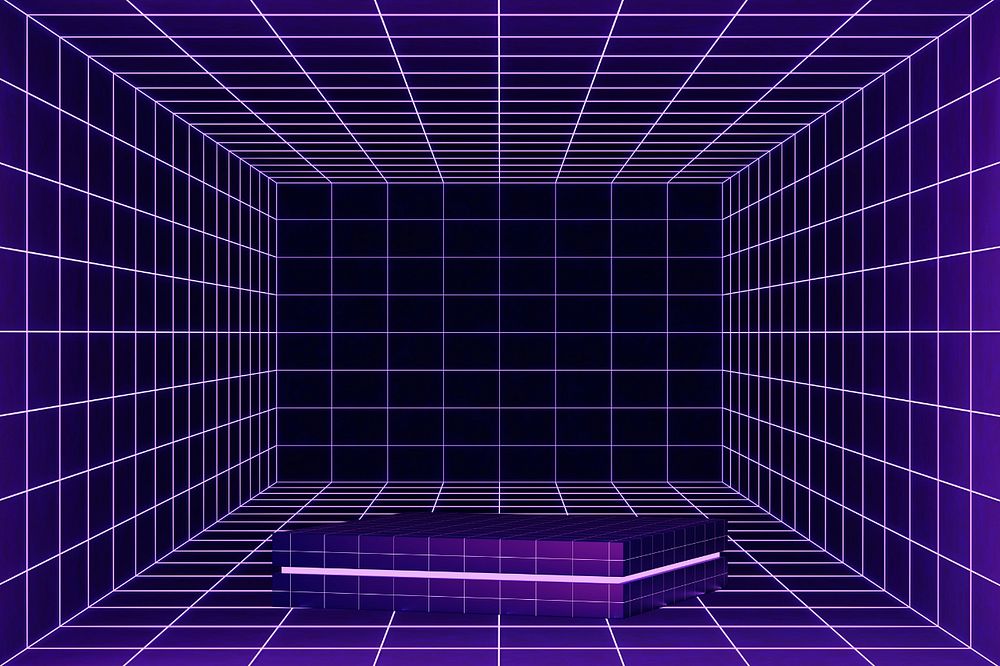 Purple futuristic grid product background, 3D podium illustration, editable design