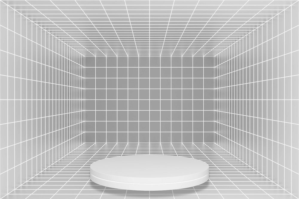 Off-white futuristic grid product background, 3D podium illustration, editable design