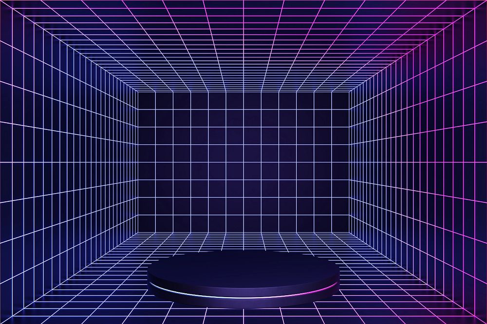 Purple futuristic grid product background, 3D podium illustration, editable design