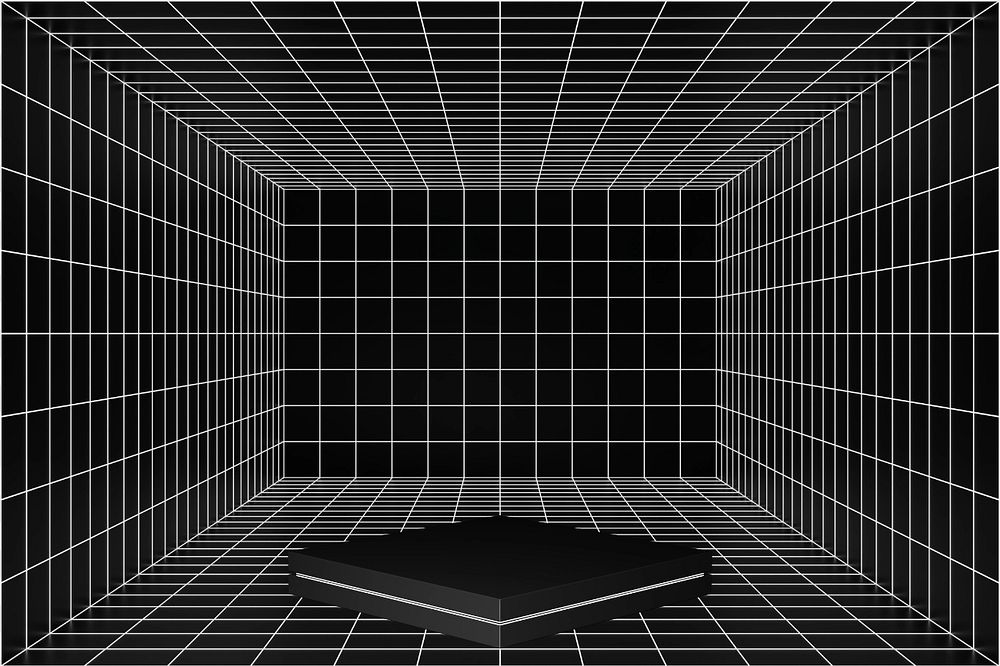 Black futuristic grid product background, 3D podium illustration, editable design