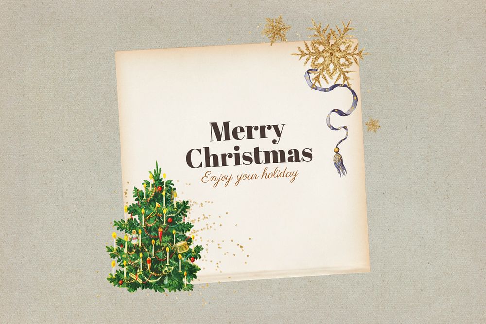 Merry Christmas sticker, editable festive greeting paper collage