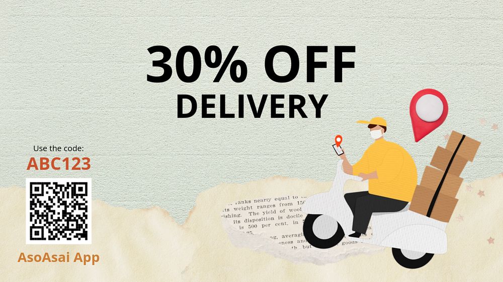 Delivery sale YouTube thumbnail template, editable design