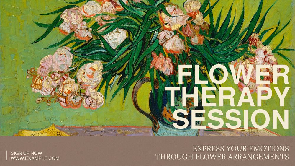 Flower therapy blog banner template, editable  design. Famous art, remixed by rawpixel.