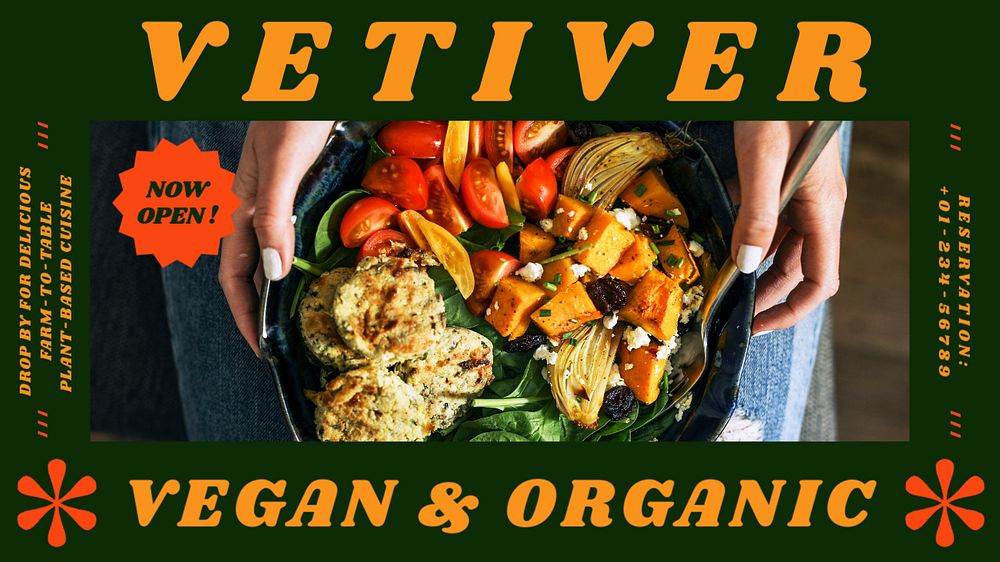 Vegan food blog banner template, editable text