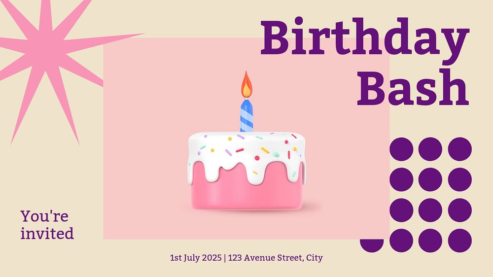 Birthday party blog banner template, editable text