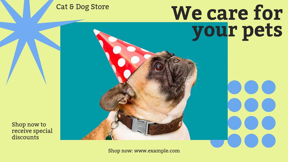 Pet store blog banner template, editable text