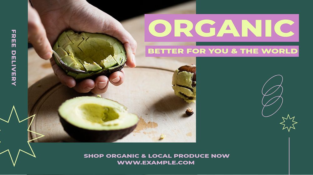 Organic produce blog banner template, editable text