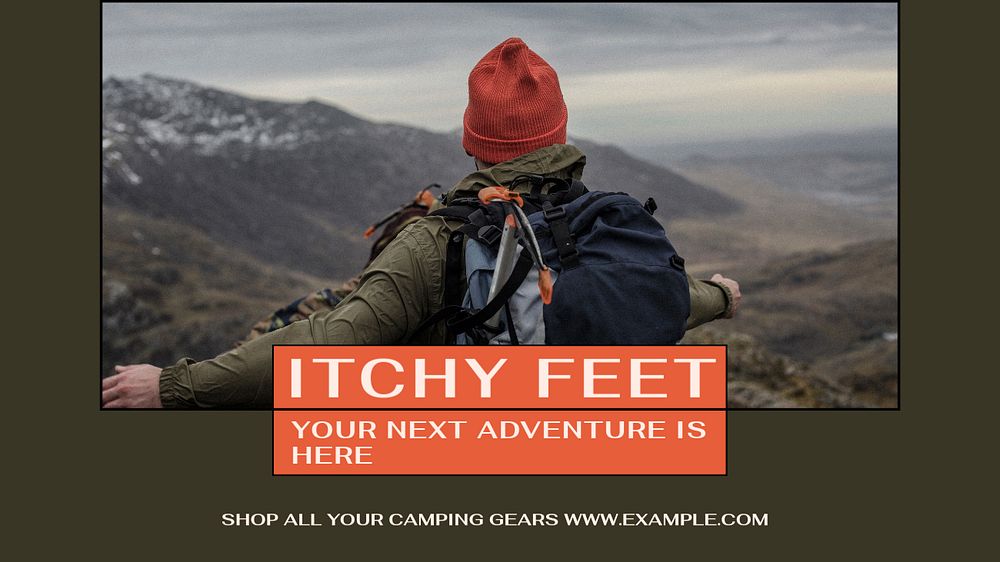 Camping gear blog banner template, editable text