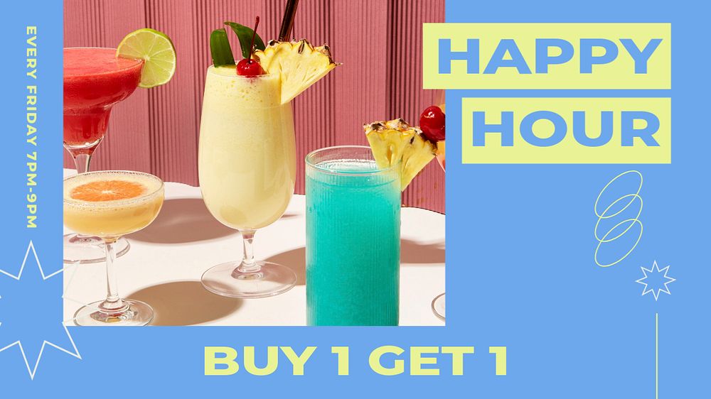 Happy hour blog banner template, editable text