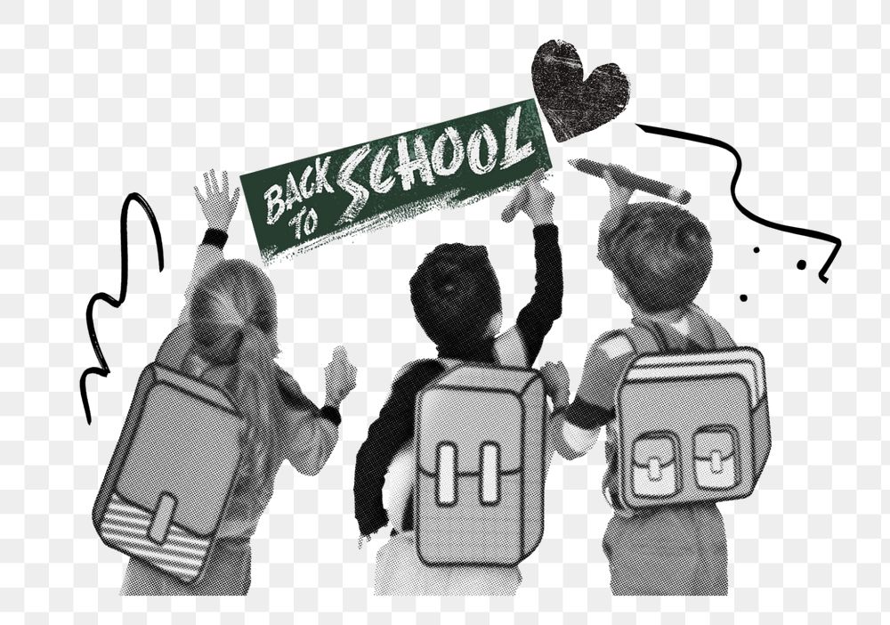 Back to school png, young students drawing, editable design