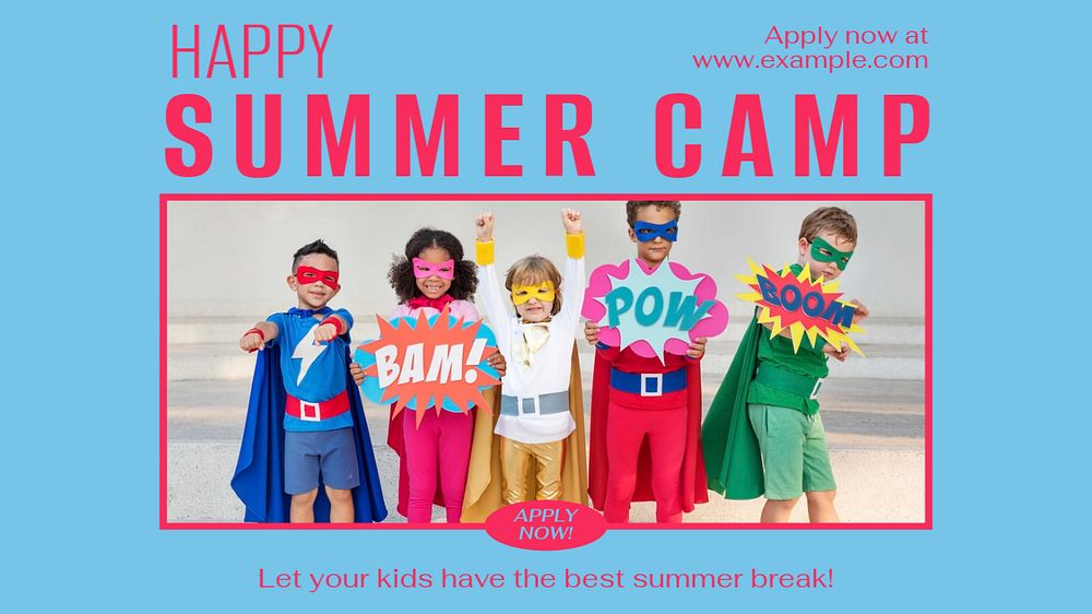 Summer camp blog banner template, editable text