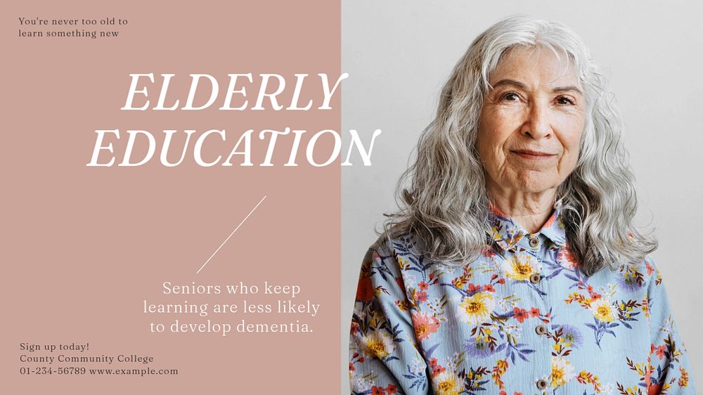 Elderly education blog banner template, editable text & design