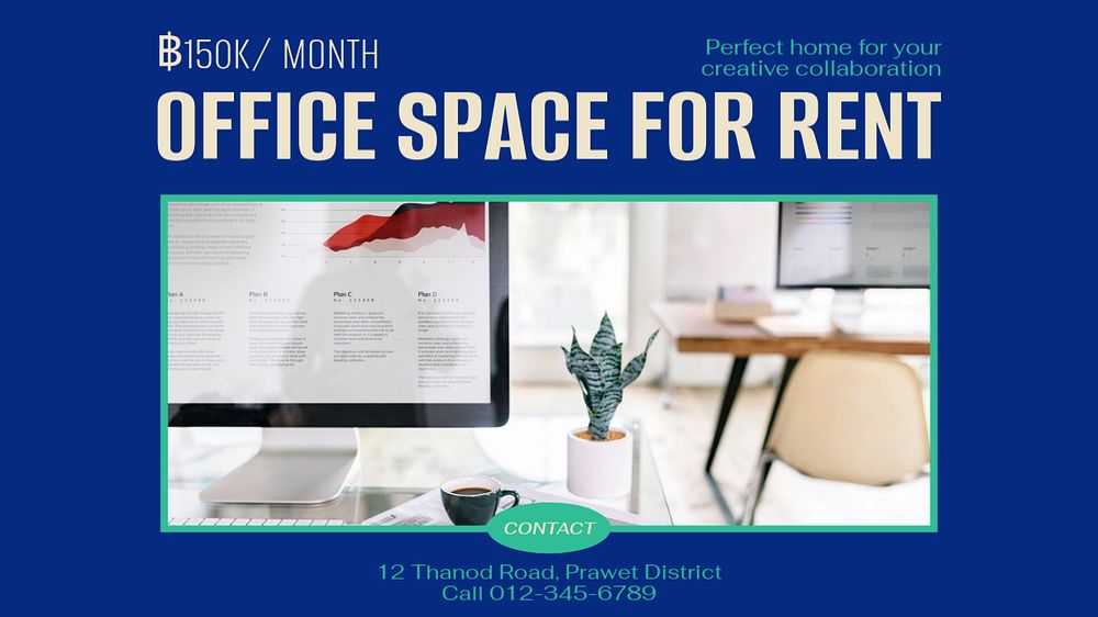 Office space rental blog banner template, editable ad