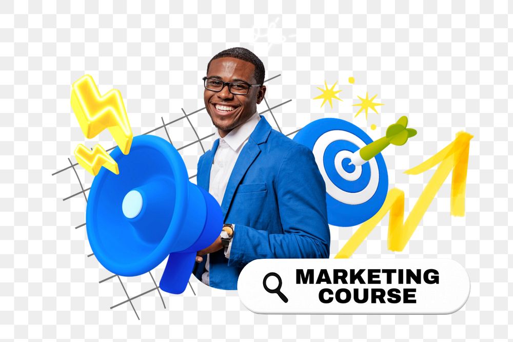 Marketing course, editable business word 3D remix