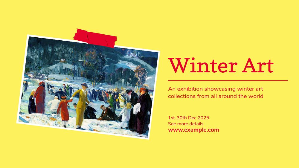 Winter art exhibition blog banner template, editable ad