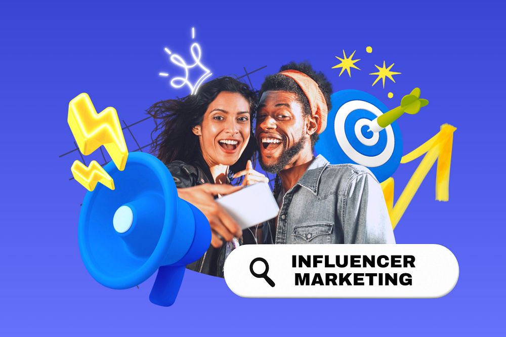 Influencer marketing, editable word, 3D remix