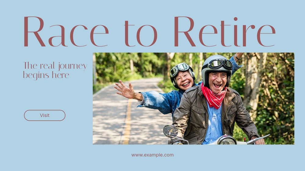 Retirement adventure blog banner template, editable text & design