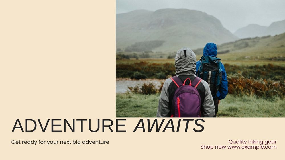 Hiking gear sale blog banner template, editable text & design