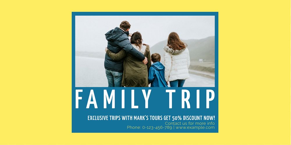 Family trip Twitter ad template, editable text & design