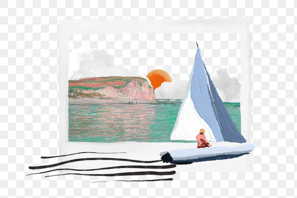 Aesthetic sailing hobby element png, editable instant photo frame collage remix design