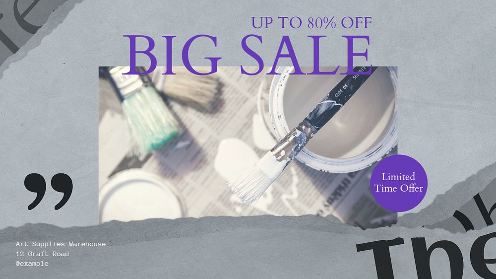 Art supplies sale blog banner template, editable text & design