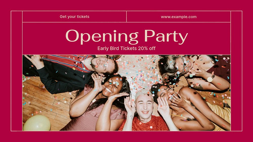 Opening party blog banner template, editable text & design