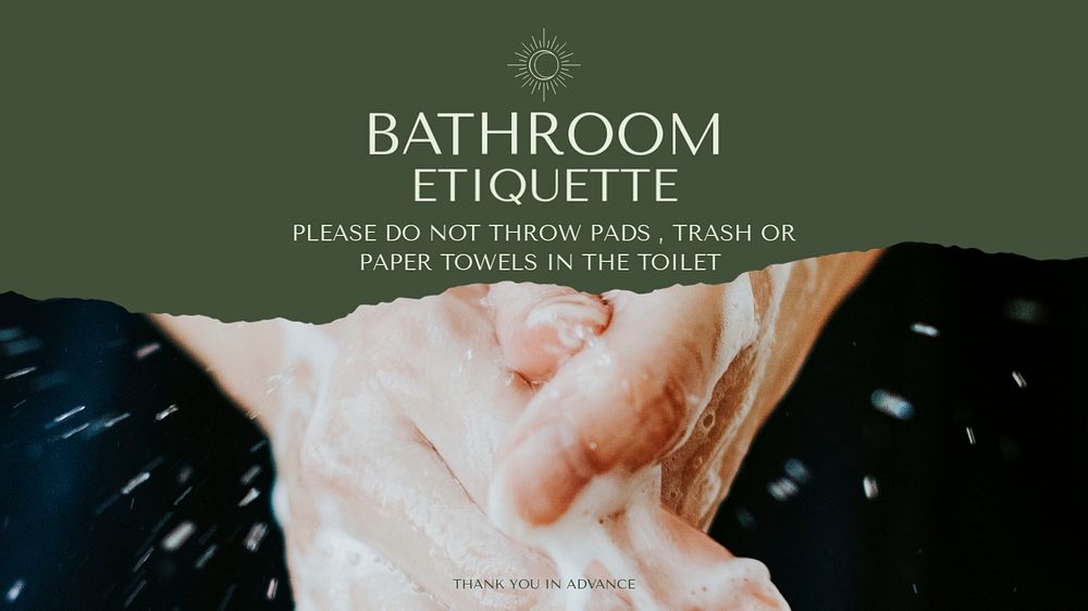 Bathroom etiquette blog banner template, editable text & design