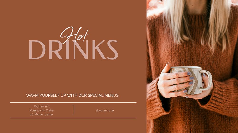 Hot drinks cafe blog banner template, editable text & design