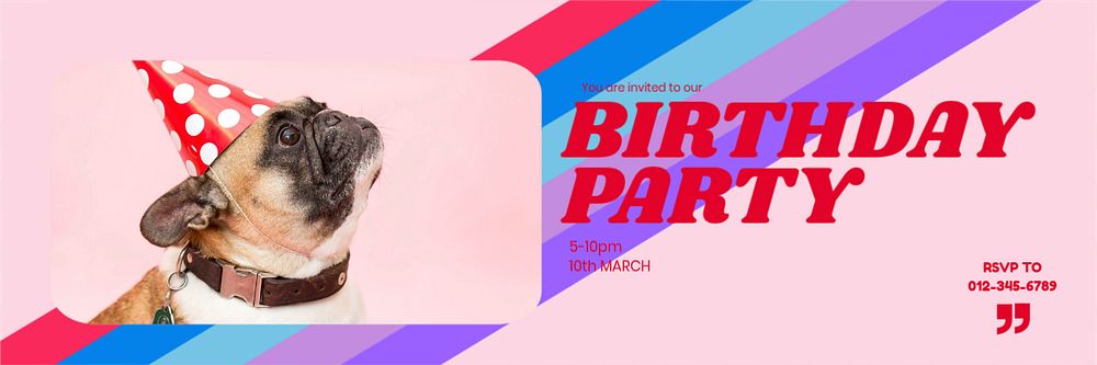 Birthday party email header template, editable text & design