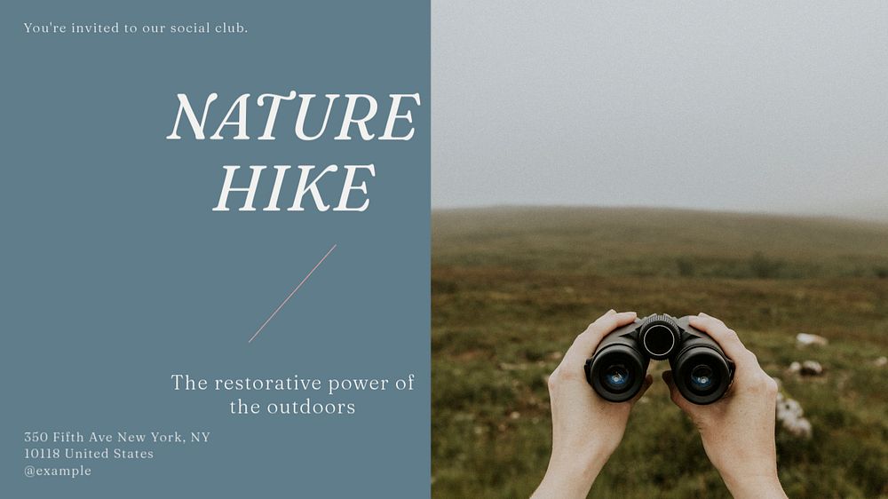 Nature hike blog banner template, editable text & design