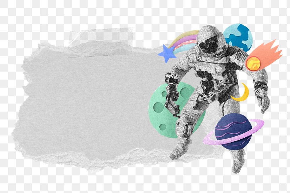 Astronaut png ripped paper, space aesthetic collage art, editable design