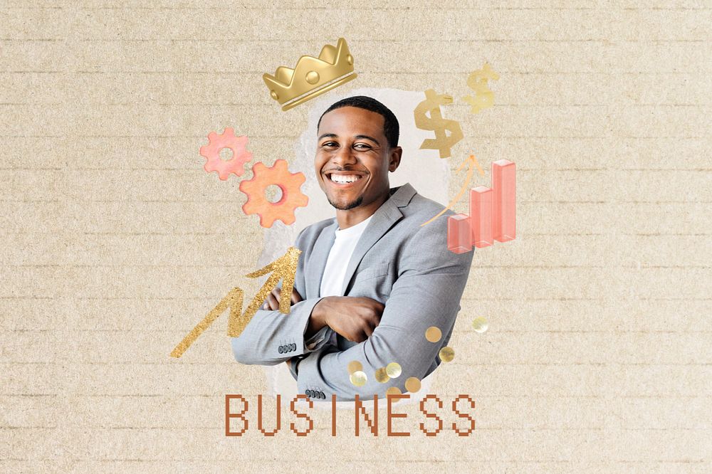 Successful business man, editable collage remix