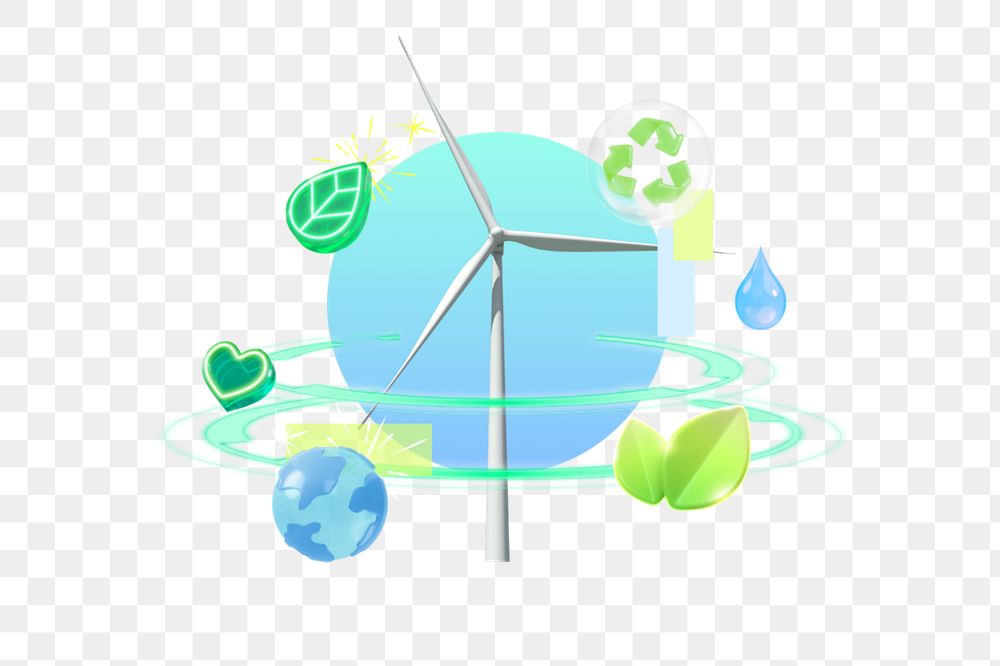 Wind turbine png, green energy, 3D environment remix, editable design